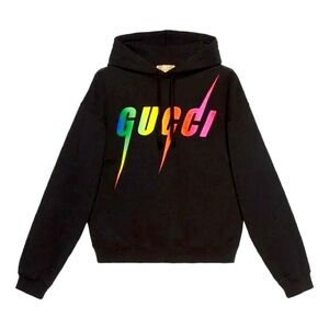GUCCI - pre owned - Blade logo print cotton hoodie sweatshirt - size small